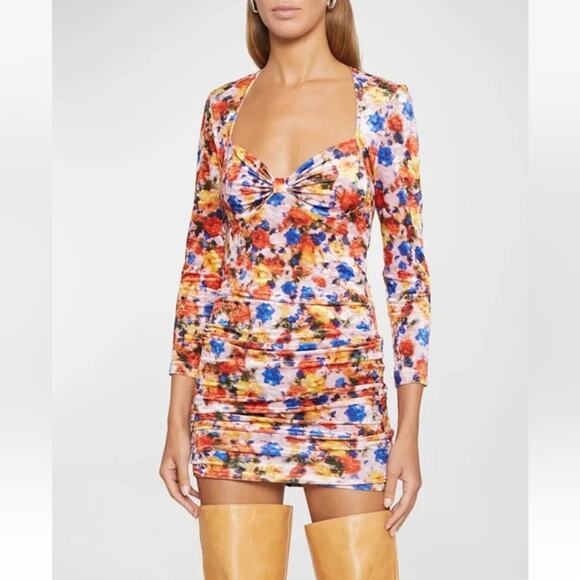 Isabel Marant Goji Printed Ruched Velvet Minidress 10